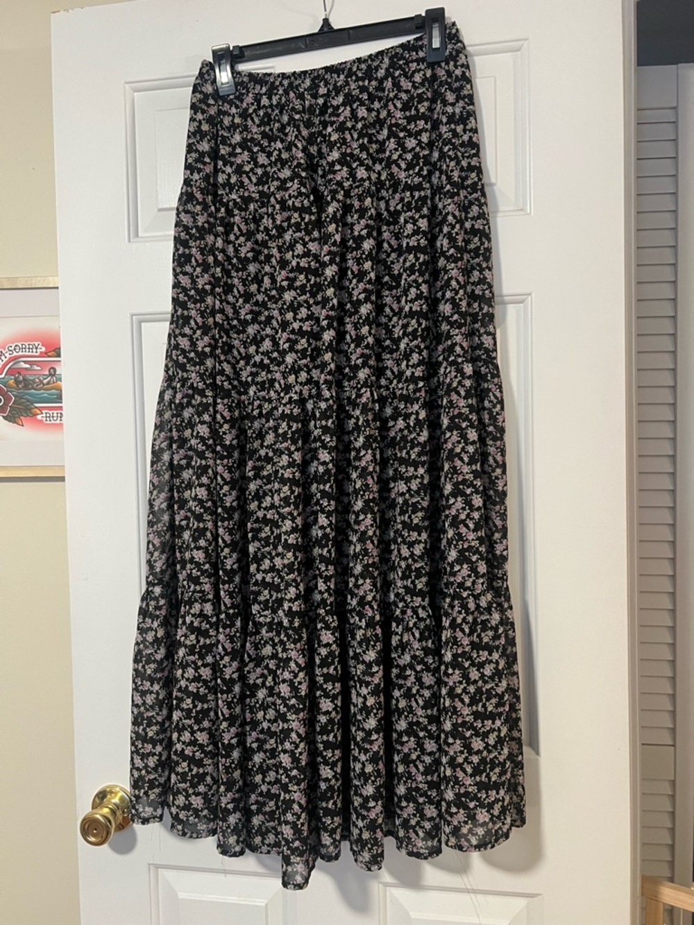 Lulu's Black Maxi Skirt with Pink Floral Print